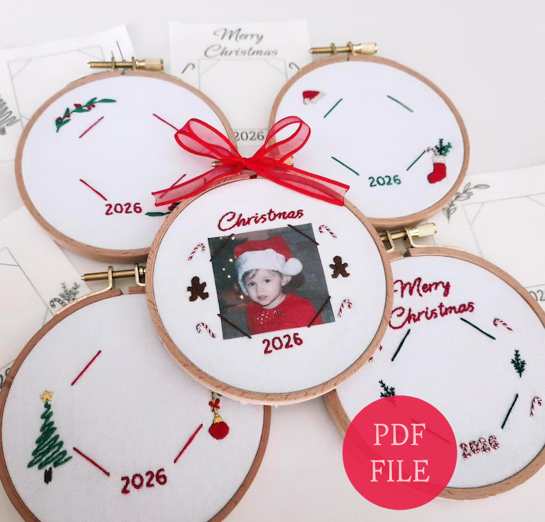 Pdf Christmas stick and stitch ornament photo frames