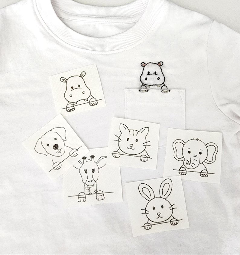 Stick and stitch pocket animal embroidery patterns