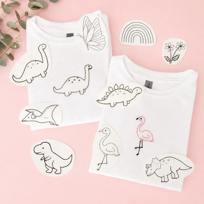 Stick and stitch dinosaur girl and boy embroidery patterns