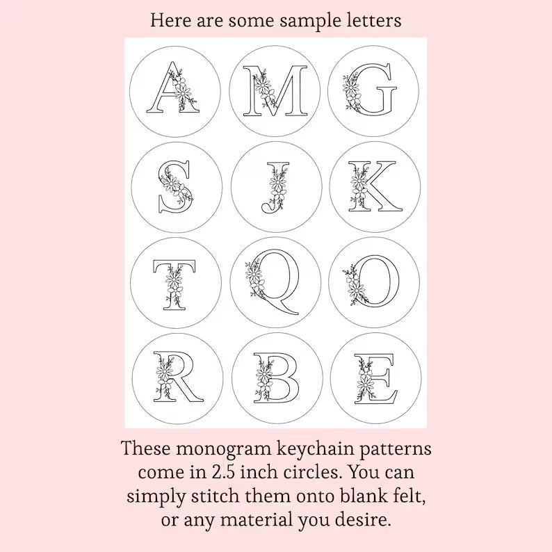 Keychain stick and stitch monogram letters