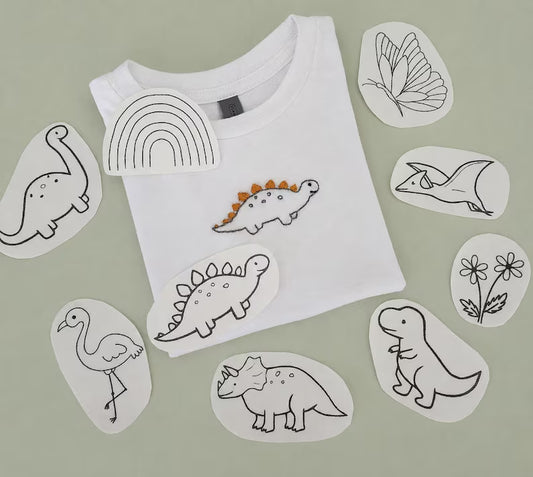 Stick and stitch dinosaur girl and boy embroidery patterns